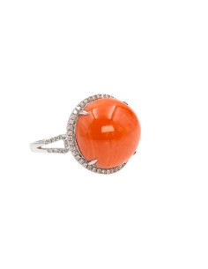 Sortija oro blanco con diamantes y coral (Rf.ORSOR0002)