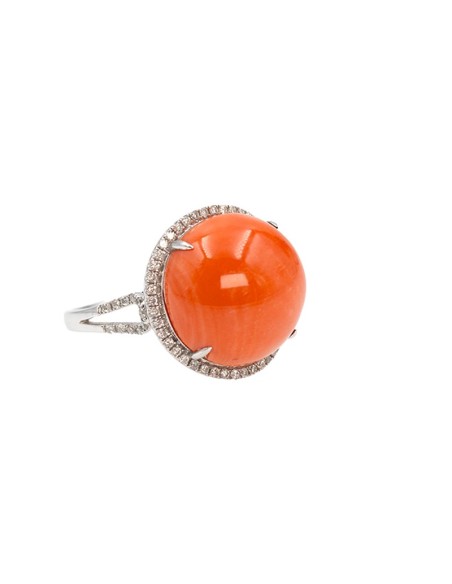 Sortija oro blanco con diamantes y coral (Rf.ORSOR0002)