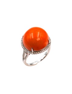 Sortija oro blanco con diamantes y coral (Rf.ORSOR0002) 2