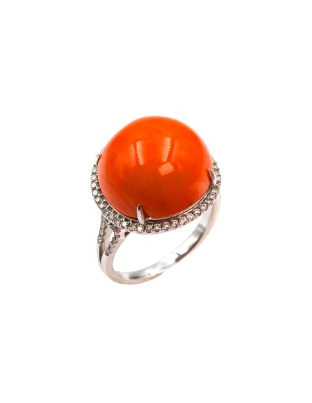 Sortija oro blanco con diamantes y coral (Rf.ORSOR0002)